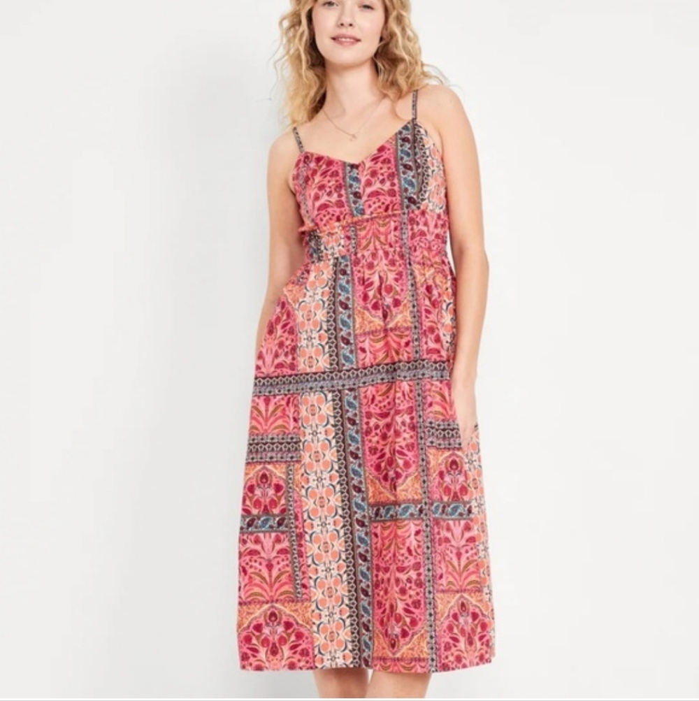 Old Navy Colorful Floral Pink Print Dress Size Medium